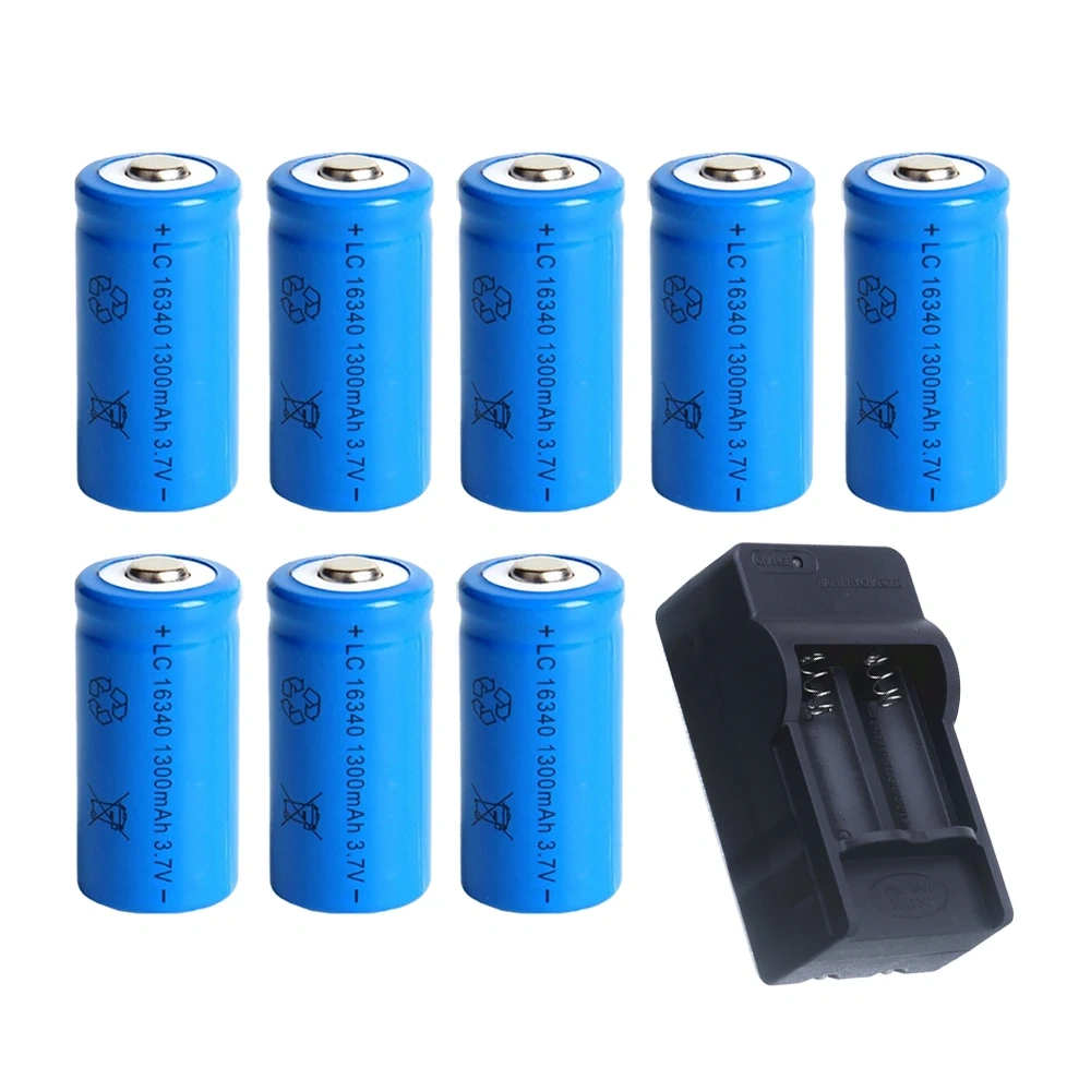 CR123A Battery For LED Flashlight Travel Wall Charger For 16340 CR123A Battery, 3.7V 1300mAh Li-ion Batteries, 16340 Battery