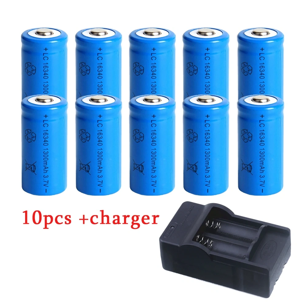 CR123A Battery For LED Flashlight Travel Wall Charger For 16340 CR123A Battery, 3.7V 1300mAh Li-ion Batteries, 16340 Battery