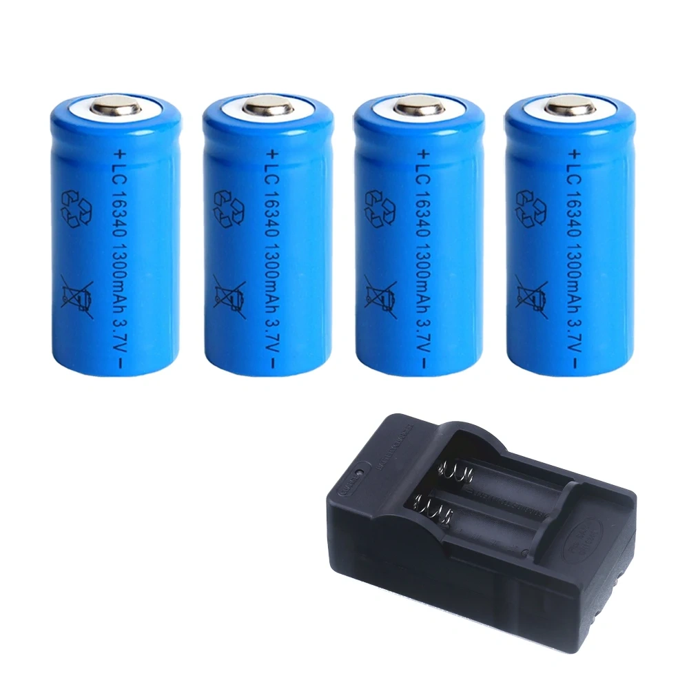 CR123A Battery For LED Flashlight Travel Wall Charger For 16340 CR123A Battery, 3.7V 1300mAh Li-ion Batteries, 16340 Battery