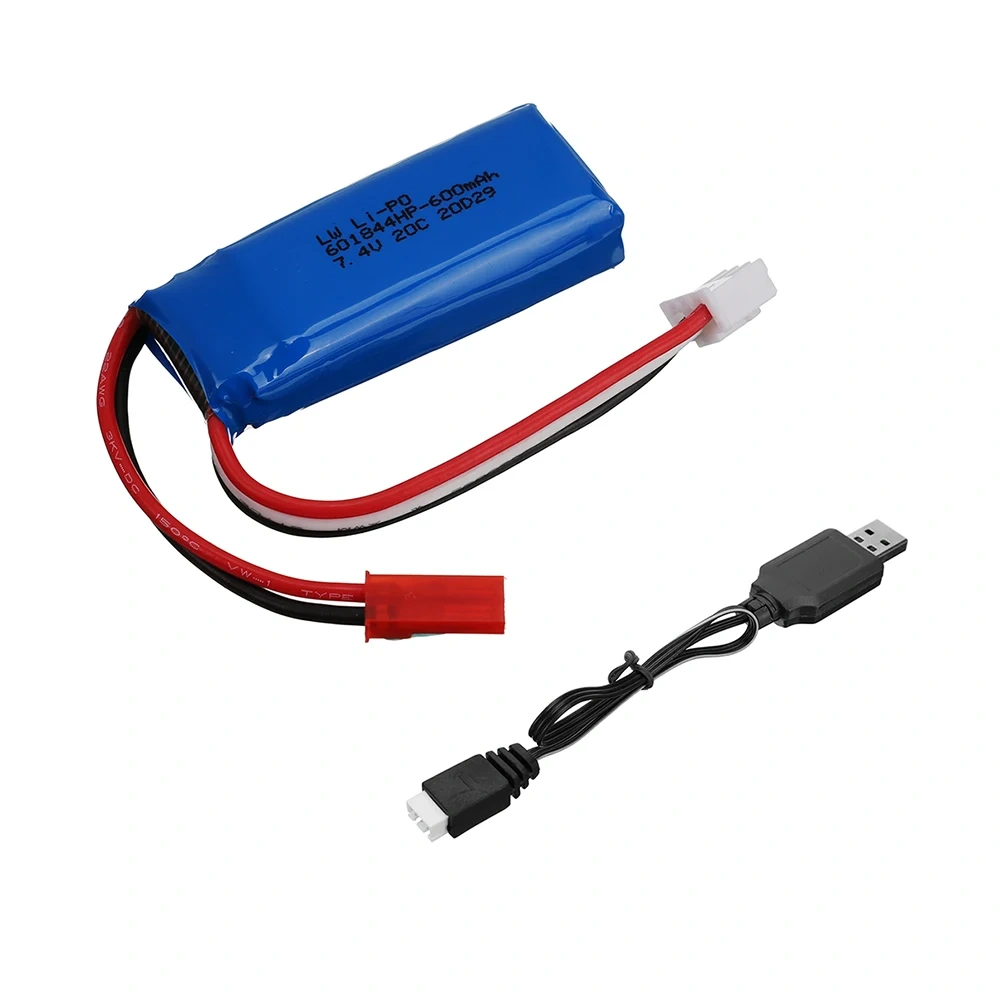 Upgrade 7.4V 600mAh LiPo Battery and charger cable For WLtoys F959 RC toy Parts 7.4v 2s Battery for XK DHC-2 A600 A700 A800 A430