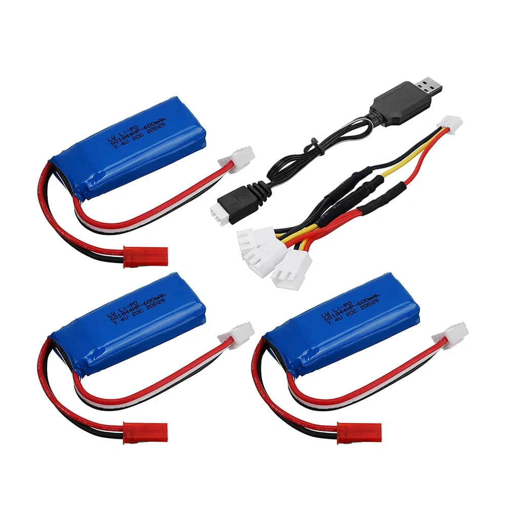 Upgrade 7.4V 600mAh LiPo Battery and charger cable For WLtoys F959 RC toy Parts 7.4v 2s Battery for XK DHC-2 A600 A700 A800 A430