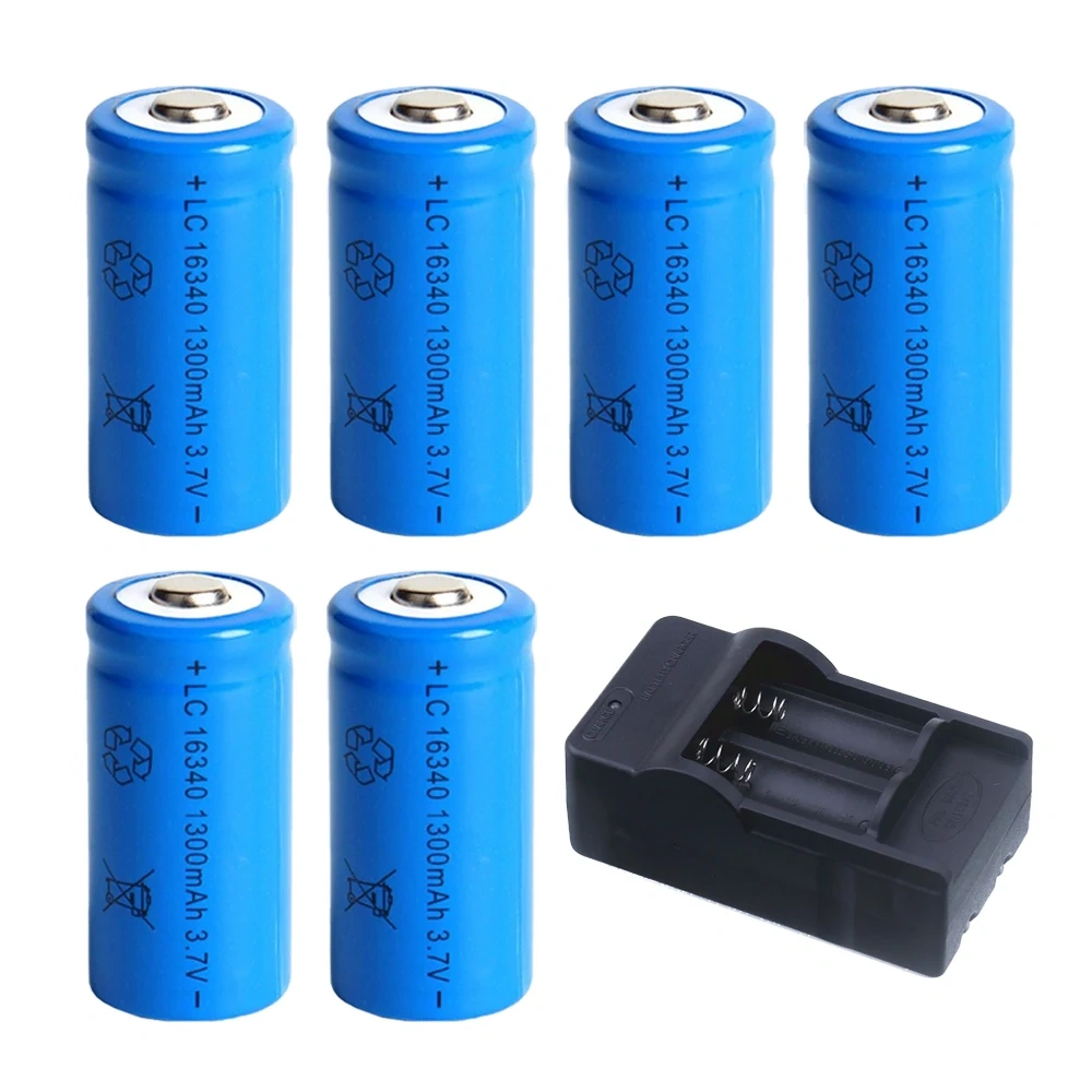 CR123A Battery For LED Flashlight Travel Wall Charger For 16340 CR123A Battery, 3.7V 1300mAh Li-ion Batteries, 16340 Battery