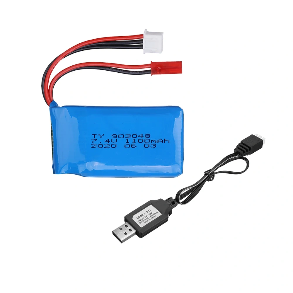 ( JST plug ) 7.4V 1100mAh Lipo Battery / USB Charger 903048 For WLtoys A949 A959 A969 A979 K929 1/18 Rc Car Parts