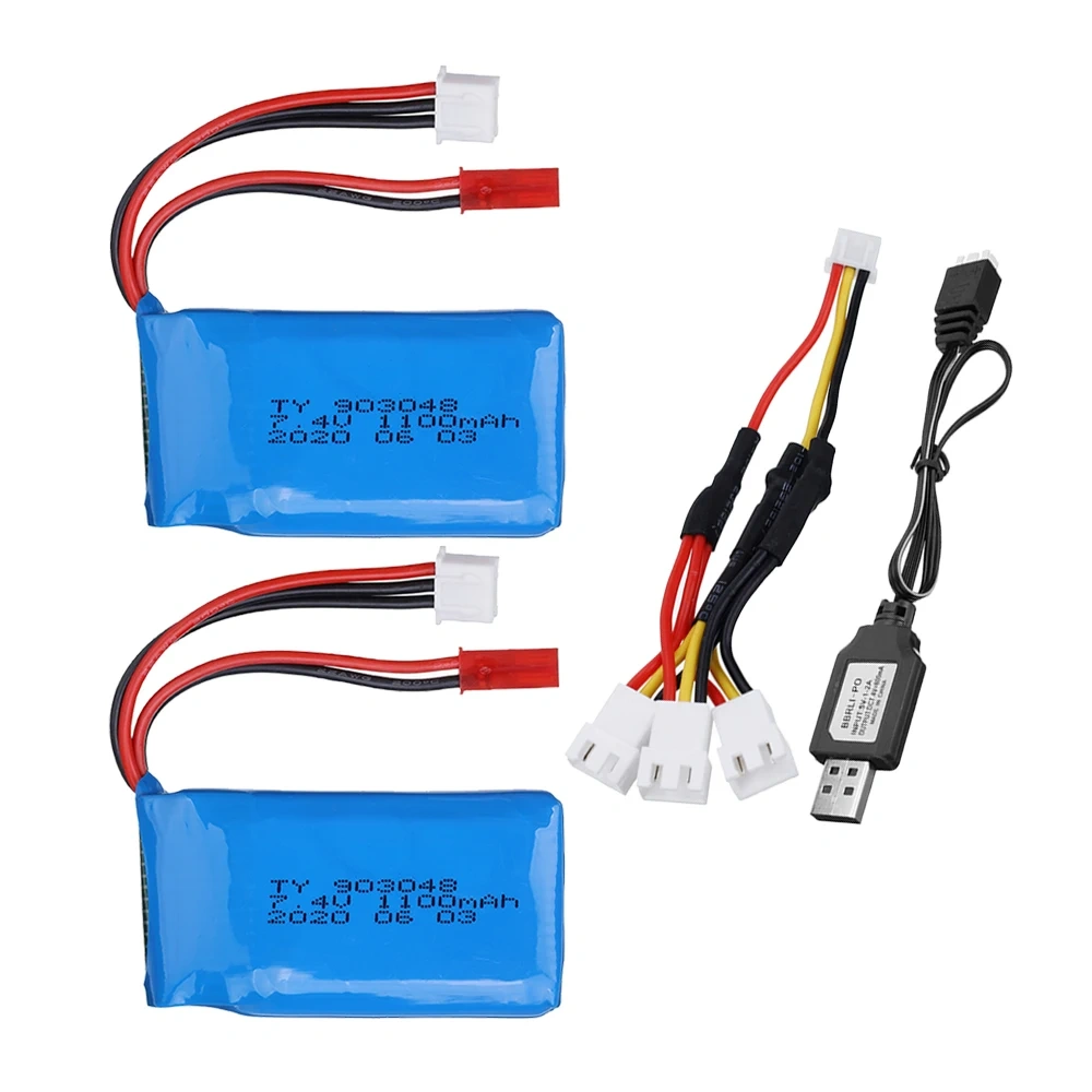 ( JST plug ) 7.4V 1100mAh Lipo Battery / USB Charger 903048 For WLtoys A949 A959 A969 A979 K929 1/18 Rc Car Parts