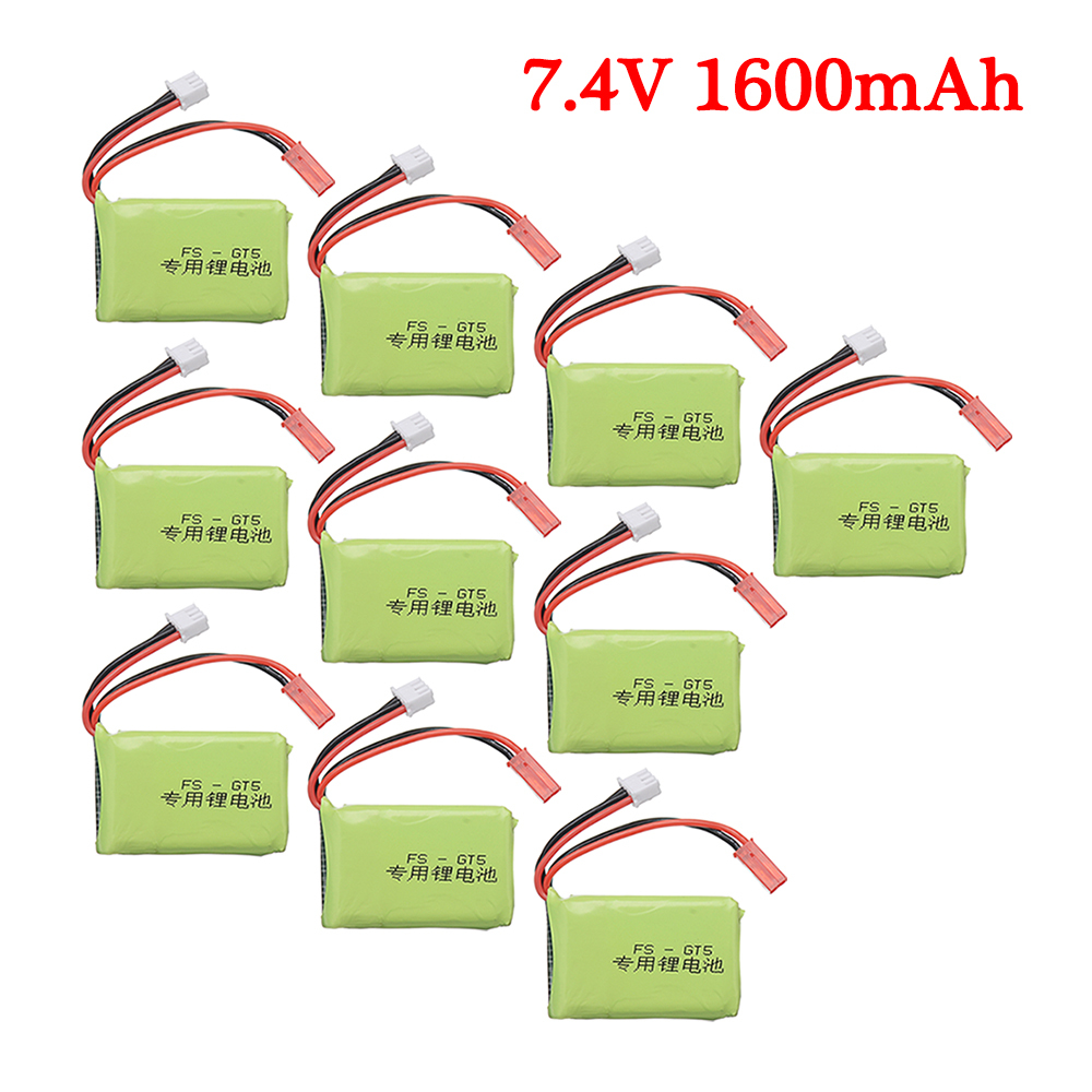 7.4V Battery Fits for Flysky FS-GT5 2.4G 6CH Transmitter RC Cars, 2S 7.4v 1600mah Lipo Battery With JST Plug For MC6C MCE7