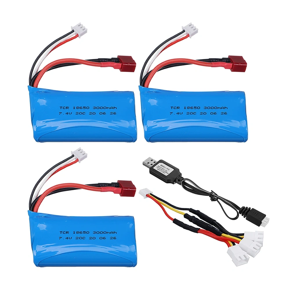 7.4V 3000mAh Li-ion Battery for Q46 Wltoys 10428 /12428/12423 RC Car Spare Parts with USB Charger 7.4V 2S Battery for Toys Parts