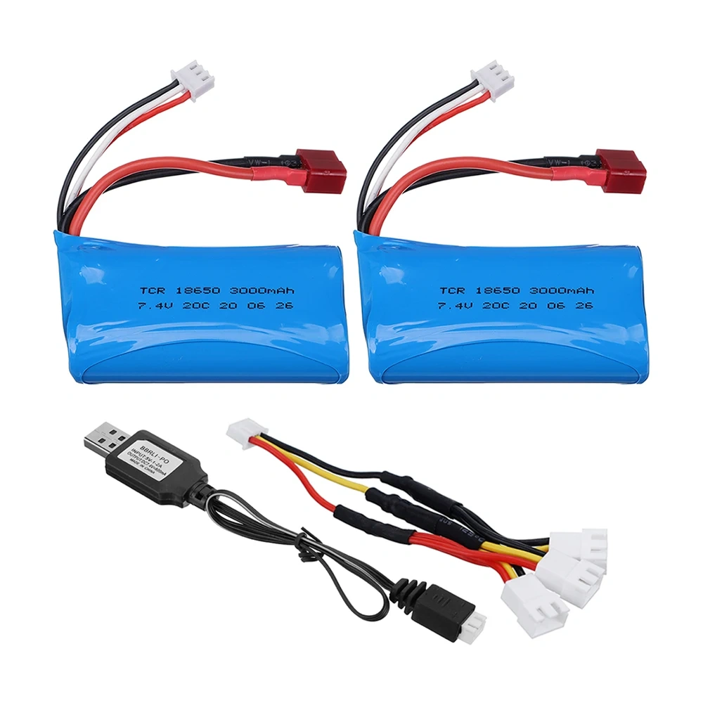 7.4V 3000mAh Li-ion Battery for Q46 Wltoys 10428 /12428/12423 RC Car Spare Parts with USB Charger 7.4V 2S Battery for Toys Parts