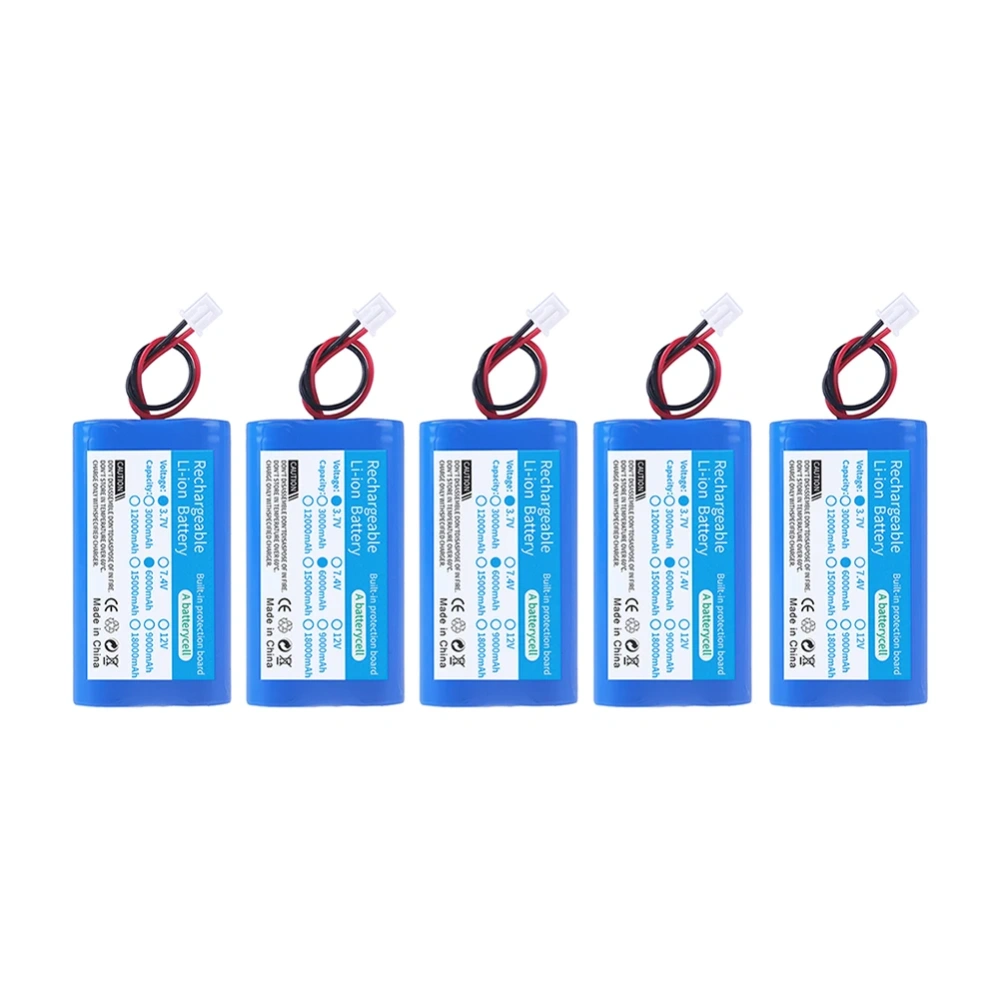 Lithium Battery 3.7V 18650 with XH2.54-2P Plug 1S2P 6000mAh Rechargeable battery For Fishing LED Lights, Bluetooth, Speaker
