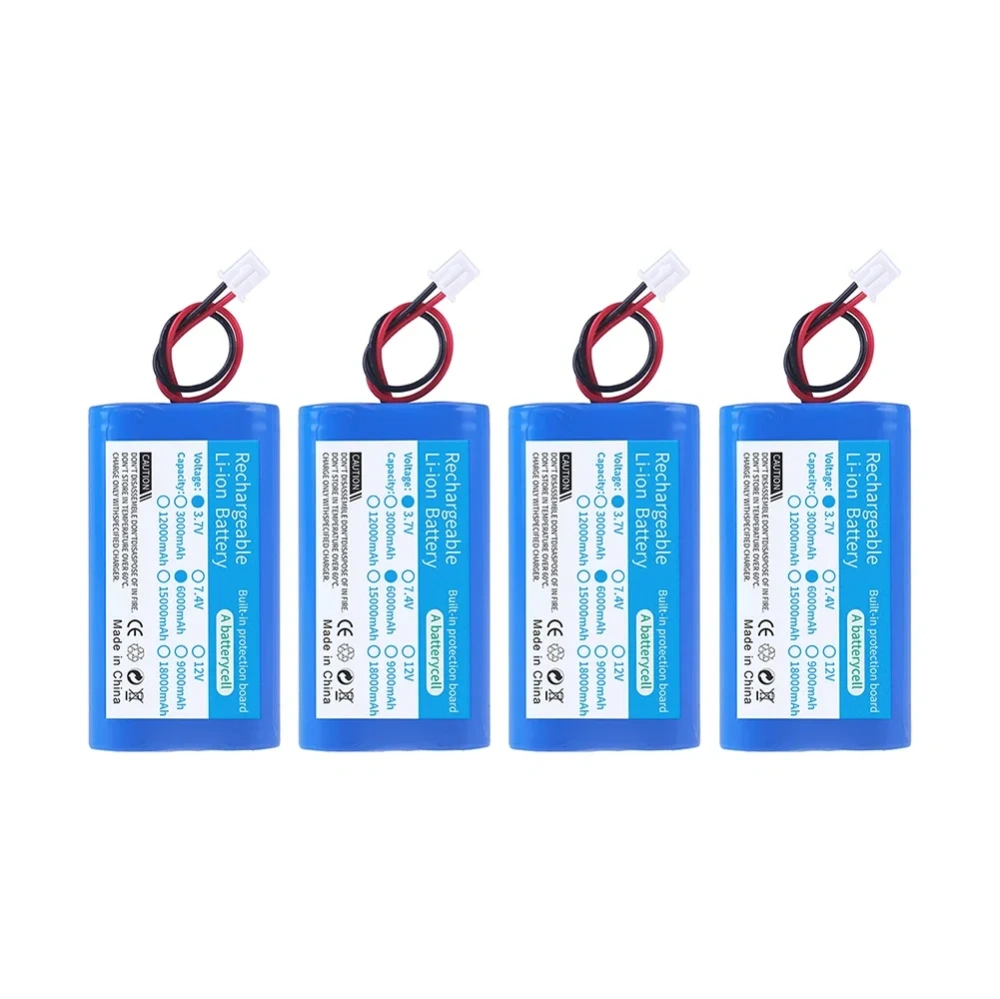 Lithium Battery 3.7V 18650 with XH2.54-2P Plug 6000mAh Rechargeable battery For Fishing LED Light Bluetooth Speaker Spare Parts