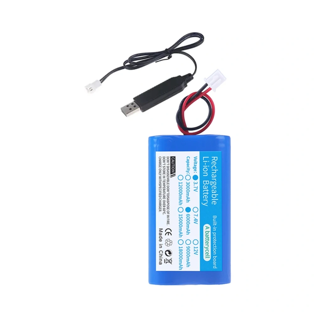 Lithium Battery 3.7V 18650 with XH2.54-2P Plug 1S2P 6000mAh Rechargeable battery For Fishing LED Lights, Bluetooth, Speaker