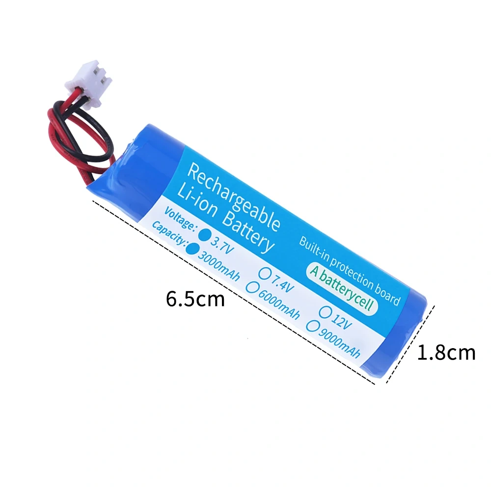 3.7V 18650 3000mah Lithium-ion Battery for Flashlight, Bluetooth, speaker, Hair Clipper, Led Light, Toy Car (XH2.54-2P PLUG)