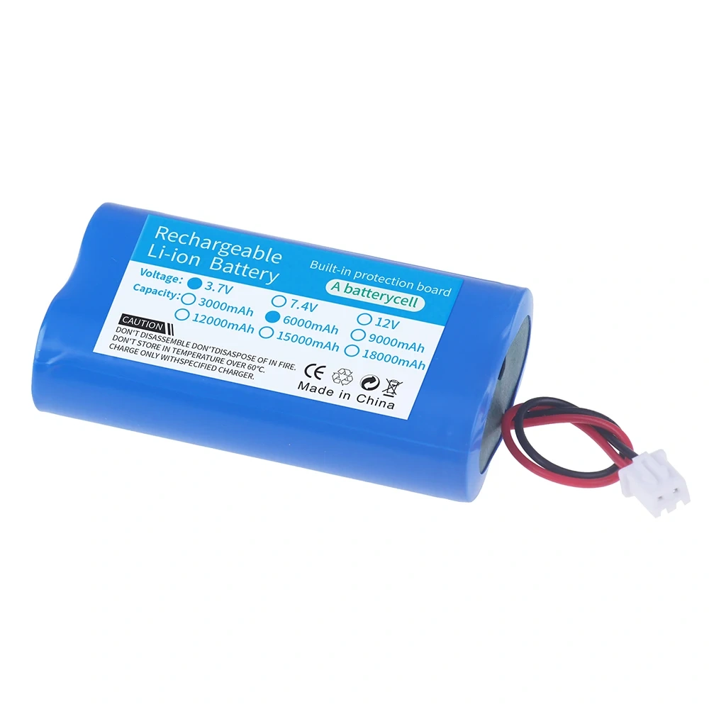 Lithium Battery 3.7V 18650 with XH2.54-2P Plug 6000mAh Rechargeable battery For Fishing LED Light Bluetooth Speaker Spare Parts