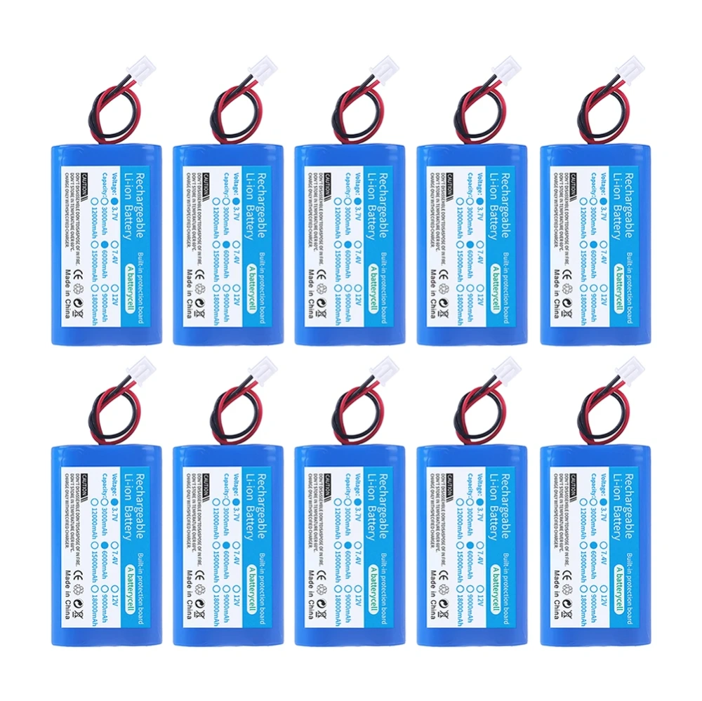Lithium Battery 3.7V 18650 with XH2.54-2P Plug 6000mAh Rechargeable battery For Fishing LED Light Bluetooth Speaker Spare Parts
