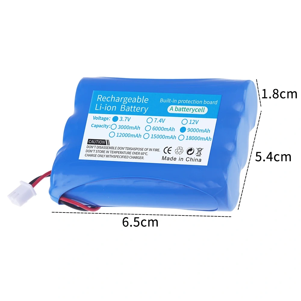 1S3P 3.7V 9000mAh 18650 Lithium Battery with XH2.54-2P Plug For Fishing LED Light Bluetooth Speaker 4.2V Emergency Light Backup