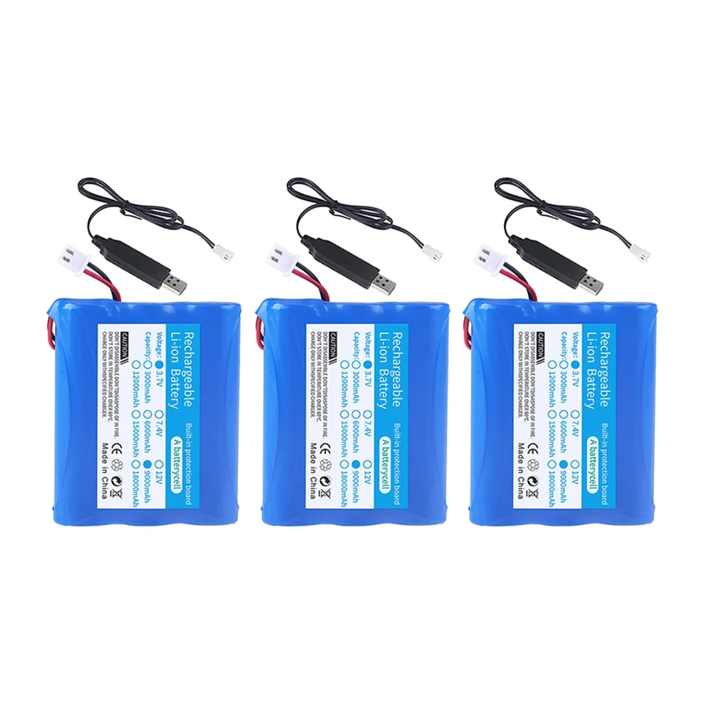 1S3P 3.7V 9000mAh 18650 Lithium Battery with XH2.54-2P Plug For Fishing LED Light Bluetooth Speaker 4.2V Emergency Light Backup