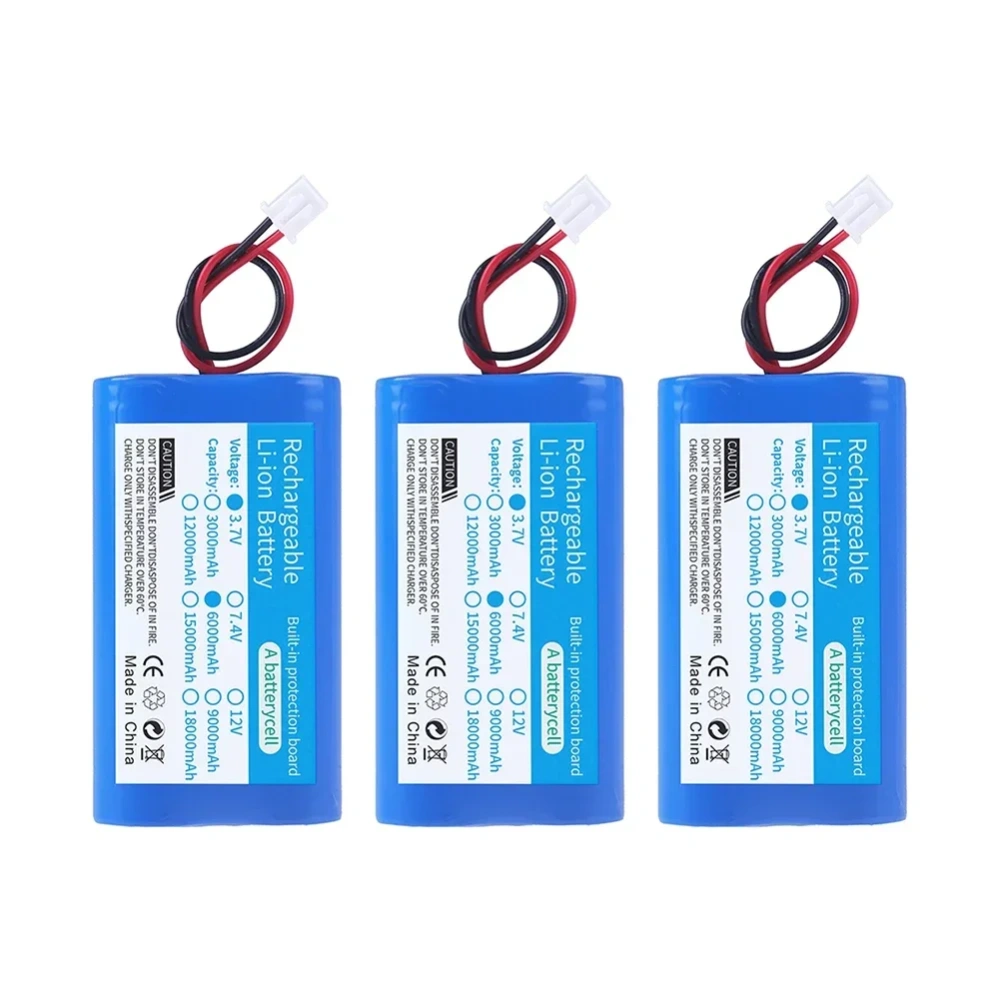 Lithium Battery 3.7V 18650 with XH2.54-2P Plug 6000mAh Rechargeable battery For Fishing LED Light Bluetooth Speaker Spare Parts