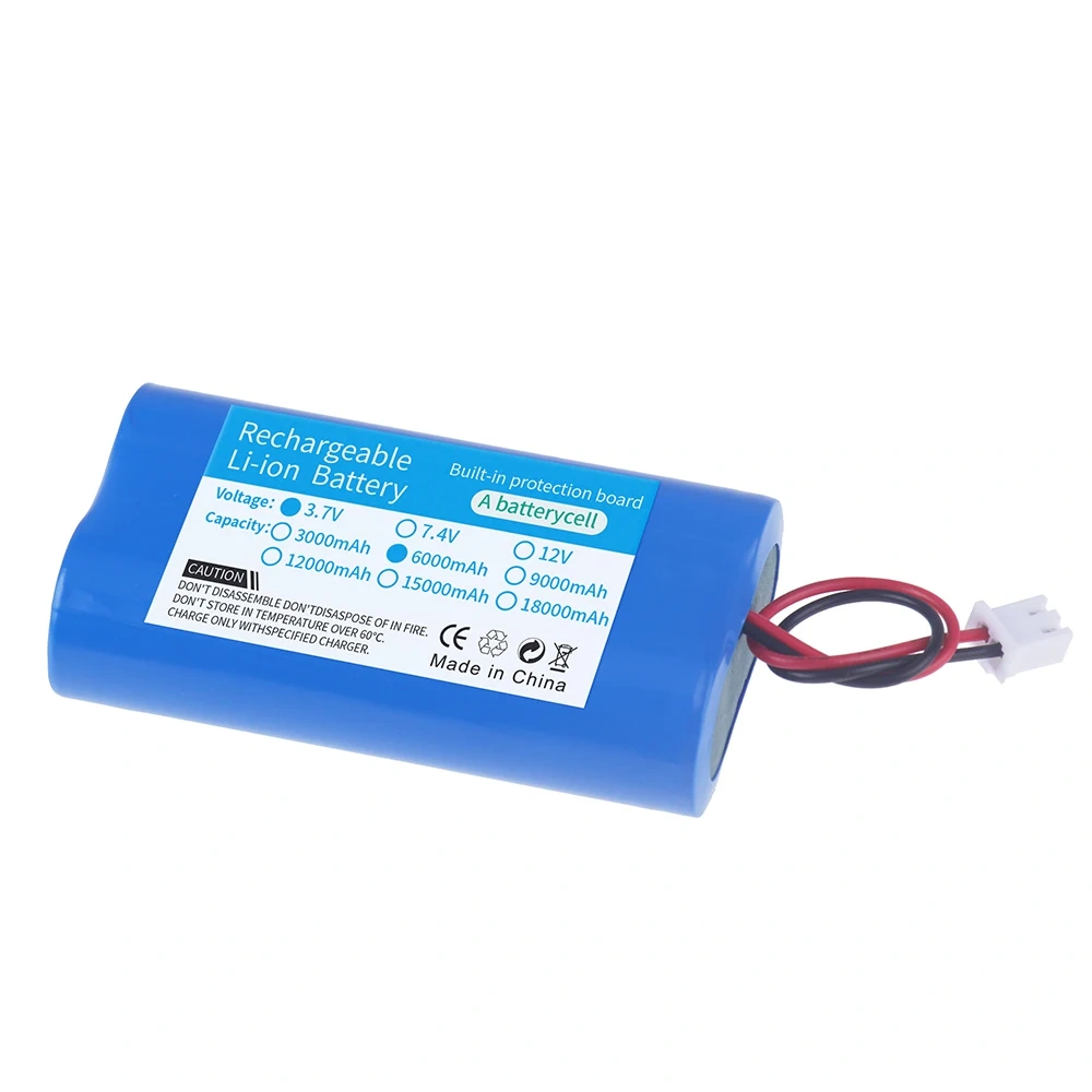 Lithium Battery 3.7V 18650 with XH2.54-2P Plug 1S2P 6000mAh Rechargeable battery For Fishing LED Lights, Bluetooth, Speaker