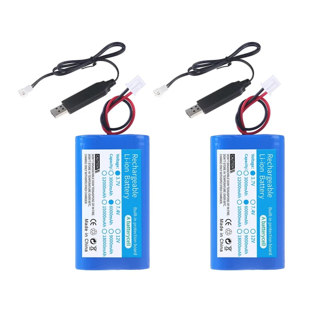 Lithium Battery 3.7V 18650 with XH2.54-2P Plug 1S2P 6000mAh Rechargeable battery For Fishing LED Lights, Bluetooth, Speaker