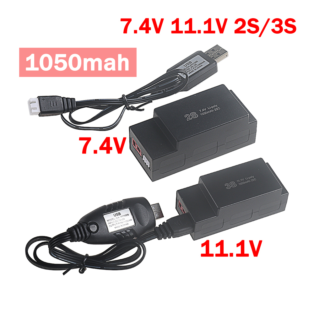 1050mah 7.4V / 11.1V RC Car Battery And USB Charger  2S 3S for MJX Hyper Go H16H H16E 16207 16208 1/16 16209 16210 RC Trucks