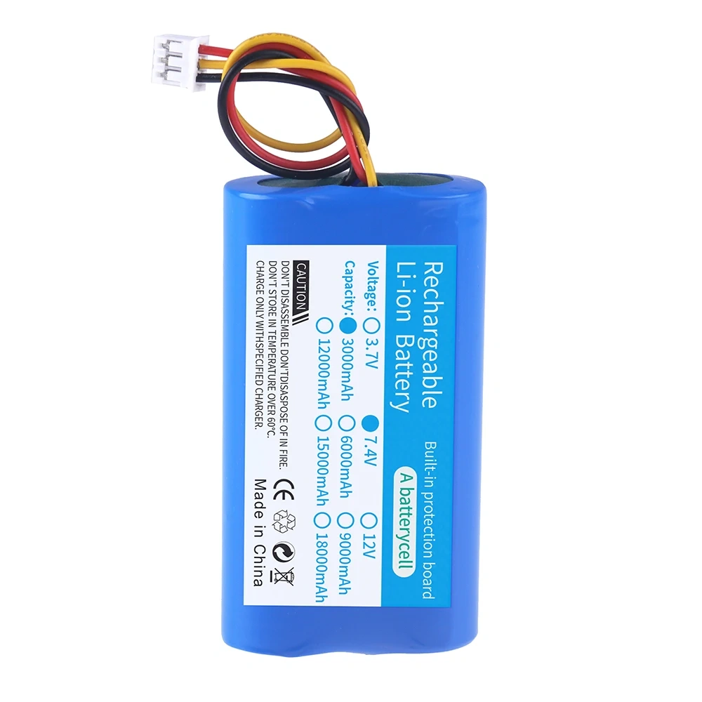 7.4V 3000mAh Rechargeable lithium battery 2S1P 18650 battery For megaphone speaker Power Bank Small player RC toys parts+3P Plug