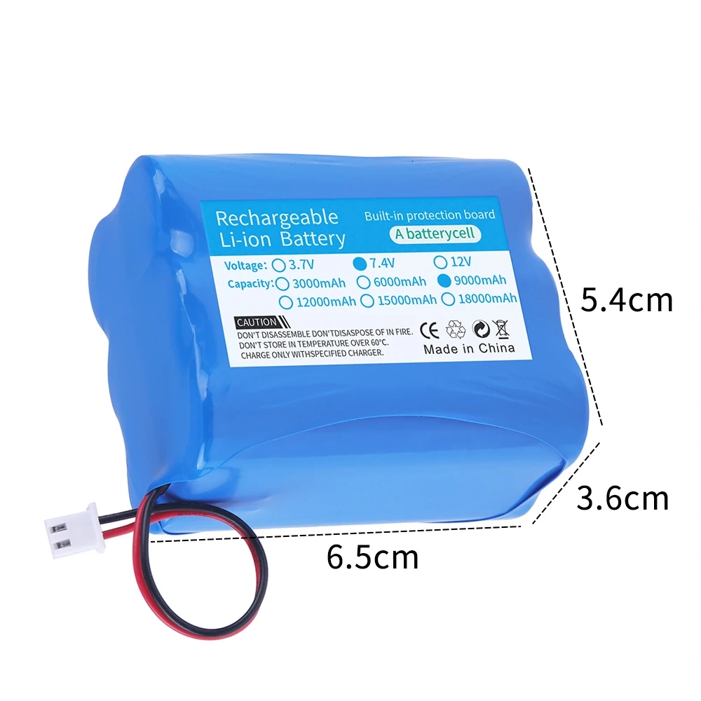 18650 2S1P 2S2P 2S3P lithium-ion 7.4V 3000mah 6000mah 9000mAh Battery Pack for Projectors, Speakers, Wireless Monitoring