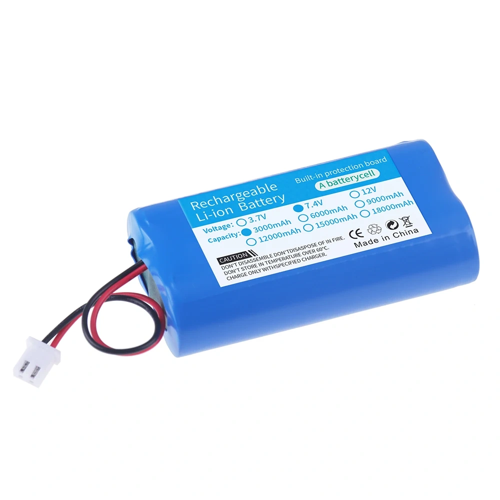 New 7.4V 3Ah Rechargeable Lithium Battery Pack 2S1P 18650 3000mAh Cell For Megaphone Speaker Power Bank Small Player RC+2P Plug