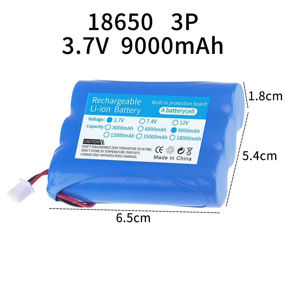 3.7V Lithium Battery Pack 18650 3000mAh 6000mAh 9000mAh 12000mAh for Fishing LED Light Bluetooth Speaker Emergency DIY batteries