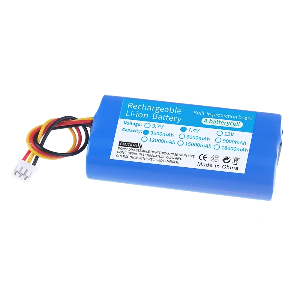 7.4V 3000mAh Rechargeable lithium battery 2S1P 18650 battery For megaphone speaker Power Bank Small player RC toys parts+3P Plug