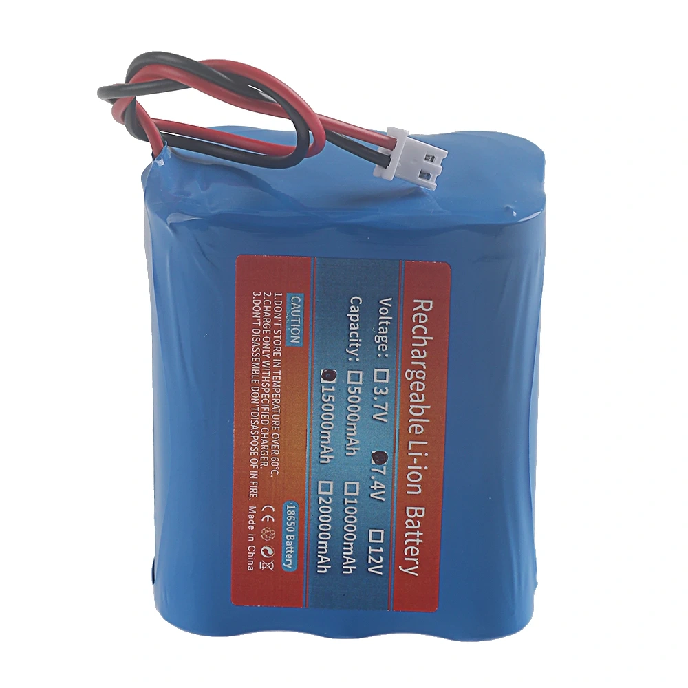 7.4V 18650 lithium battery 5000mAh 10000mAh 15000mAh Rechargeable battery pack megaphone speaker Monitors LED lights XH-2P Plug