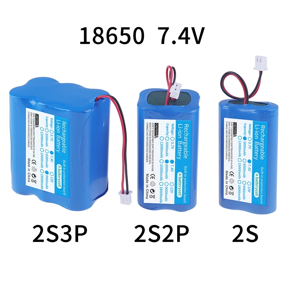 18650 2S1P 2S2P 2S3P lithium-ion 7.4V 3000mah 6000mah 9000mAh Battery Pack for Projectors, Speakers, Wireless Monitoring