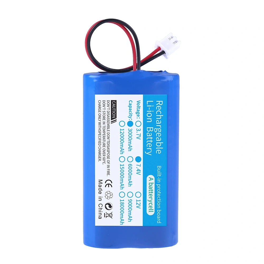 New 7.4V 3Ah Rechargeable Lithium Battery Pack 2S1P 18650 3000mAh Cell For Megaphone Speaker Power Bank Small Player RC+2P Plug