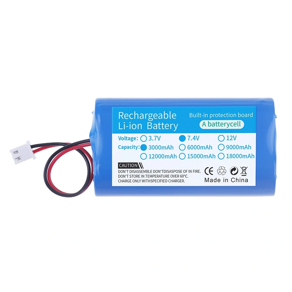 New 7.4V 3Ah Rechargeable Lithium Battery Pack 2S1P 18650 3000mAh Cell For Megaphone Speaker Power Bank Small Player RC+2P Plug