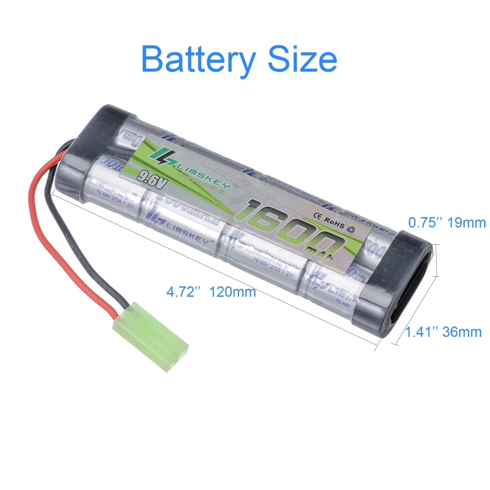 Limskey 8S 2/3A 9.6v 1600mAh NiMH Flat Battery Pack with Mini Tamiya Connector for Airsoft Guns Mini AK series or modified AEG's