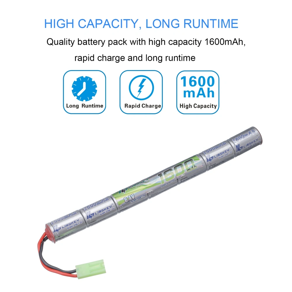 2PCS Limskey 7S 2/3A 8.4v 1600mAh Stick NIMH Airsoft Guns Battery Pack with Tamiya for Airsoft Mini AK series AK47, MP5K, RPK