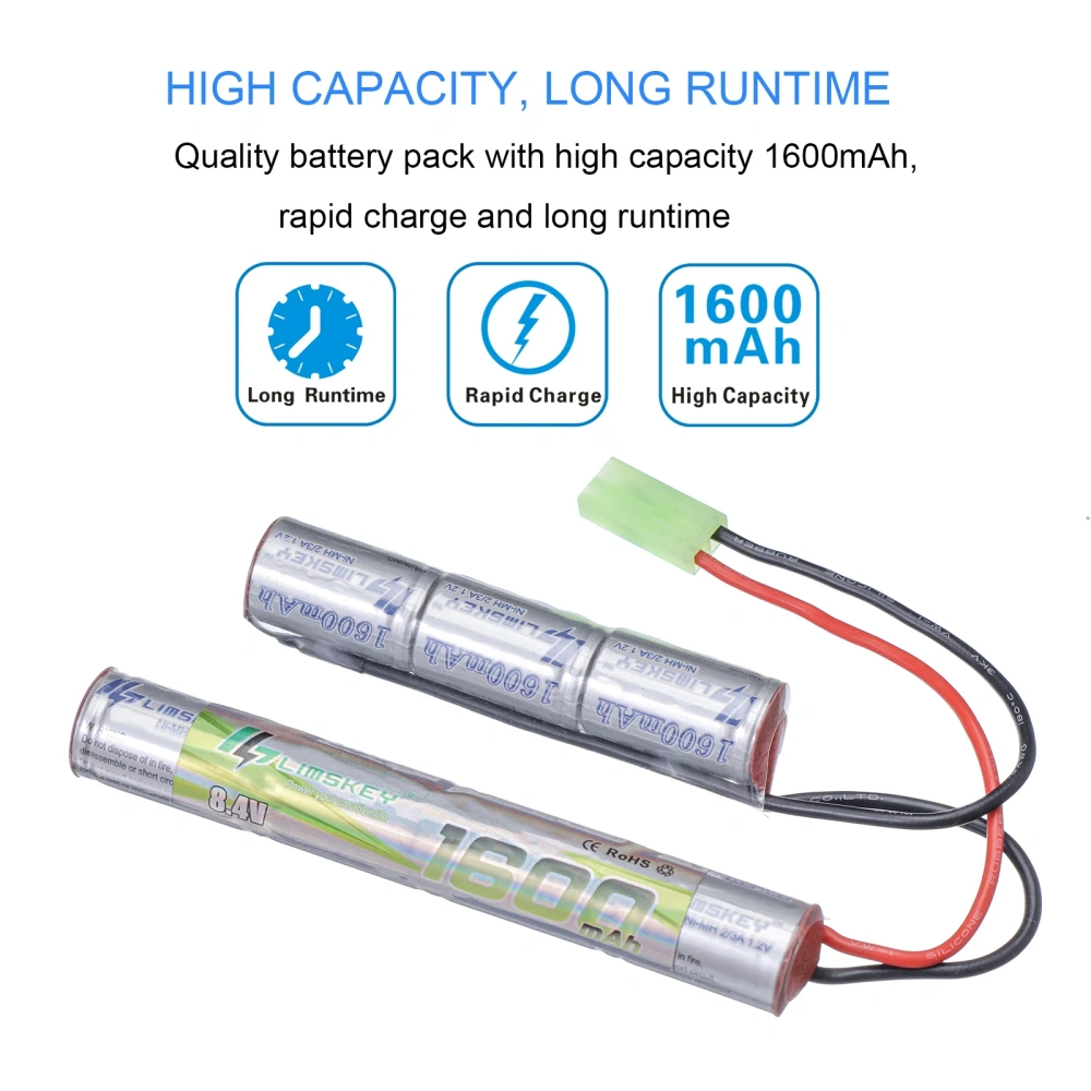 2pcs Limskey 2/3A 8.4v 1600mAh Butterfly Nunchuck NIMH Battery Pack with Mini Tamiya Connector for Airsoft Guns M110, SR25, M249