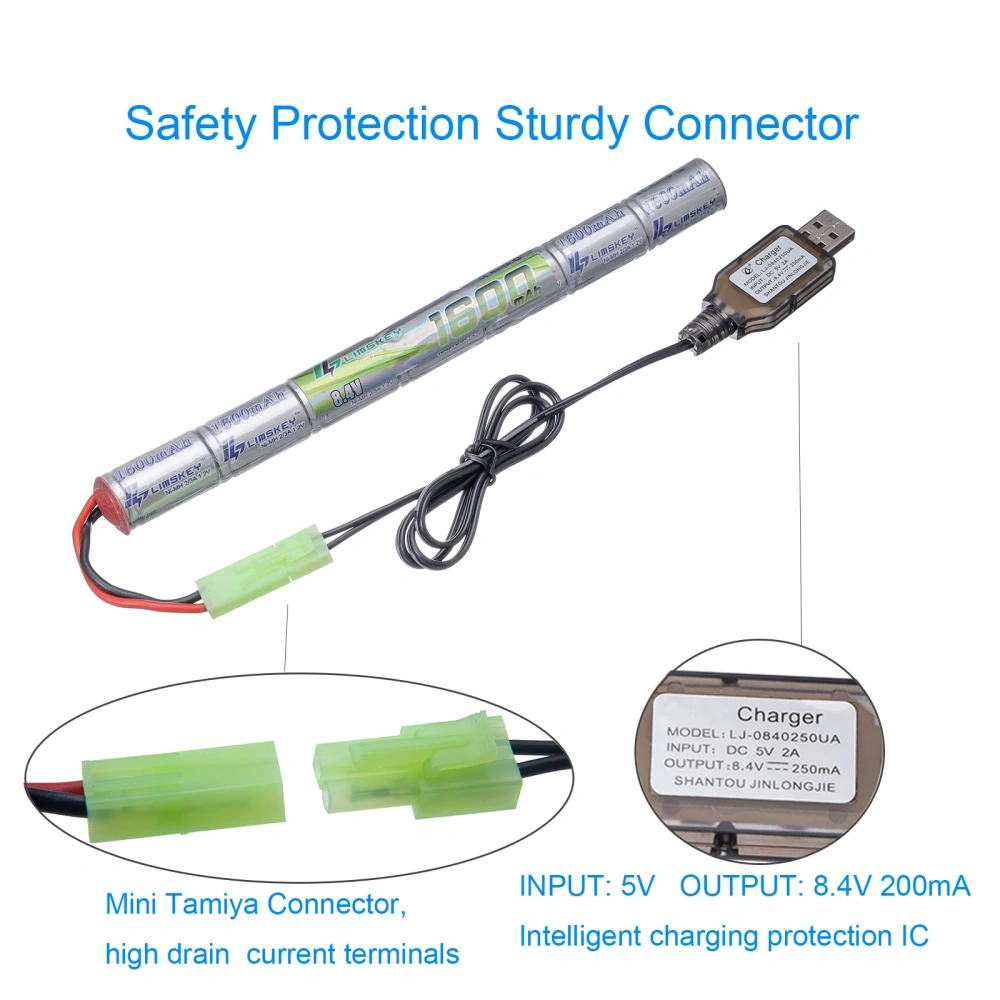 2PCS Limskey 7S 2/3A 8.4v 1600mAh Stick NIMH Airsoft Guns Battery Pack with Tamiya for Airsoft Mini AK series AK47, MP5K, RPK