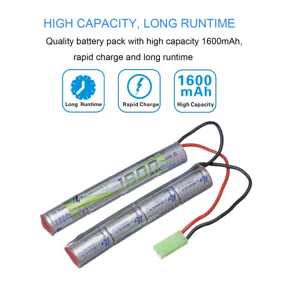 Lismkey 8S 2/3A 9.6v 1600mAh Butterfly NunChuck NIMH Battery Pack with Mini Tamiya Connector for Airsoft Guns  ICS CA TM SRC JG
