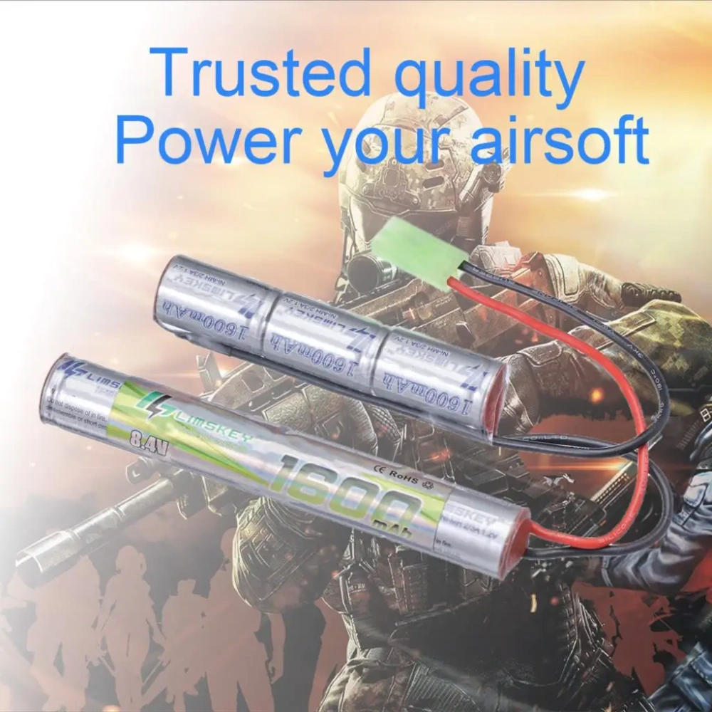 2pcs Limskey 2/3A 8.4v 1600mAh Butterfly Nunchuck NIMH Battery Pack with Mini Tamiya Connector for Airsoft Guns M110, SR25, M249