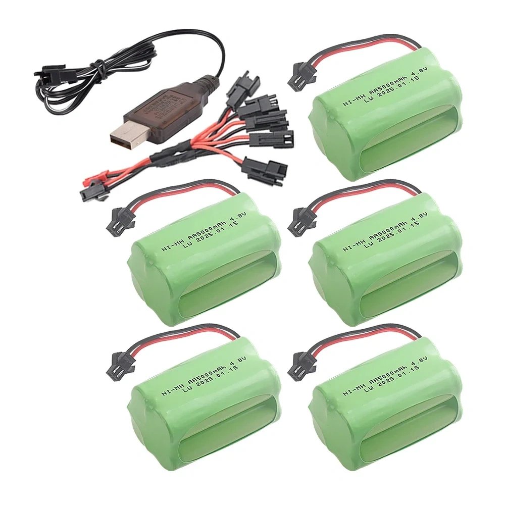 4.8V 5000mAh Rechargeable NiMH Battery For RC Cars Robots Tank Gun Boats toys parts T Model With SM Plug AA 4.8 v Battery Pack