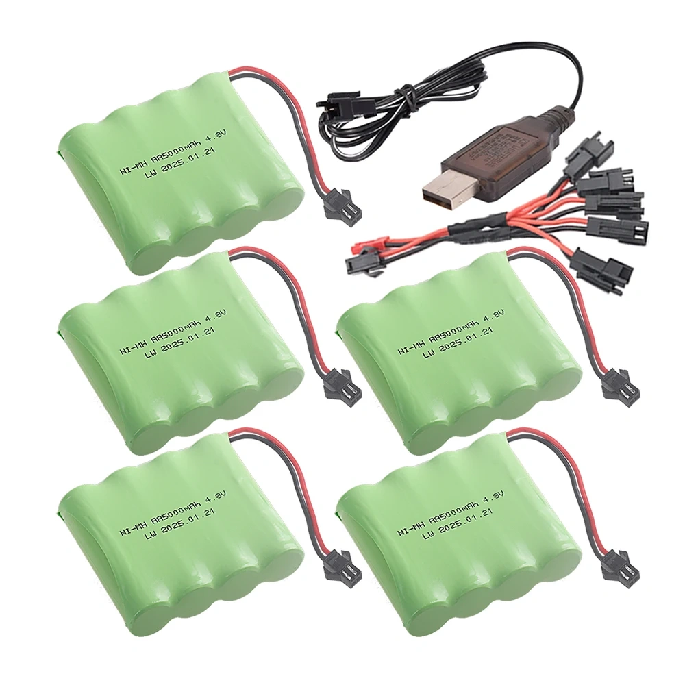 (SM PLUG) 5000mah 4.8V NI-MH Battery With Charger For Rc Toys Cars Tanks Robot Boats Guns NiMH AA 4.8v Rechargeable Battery Pack
