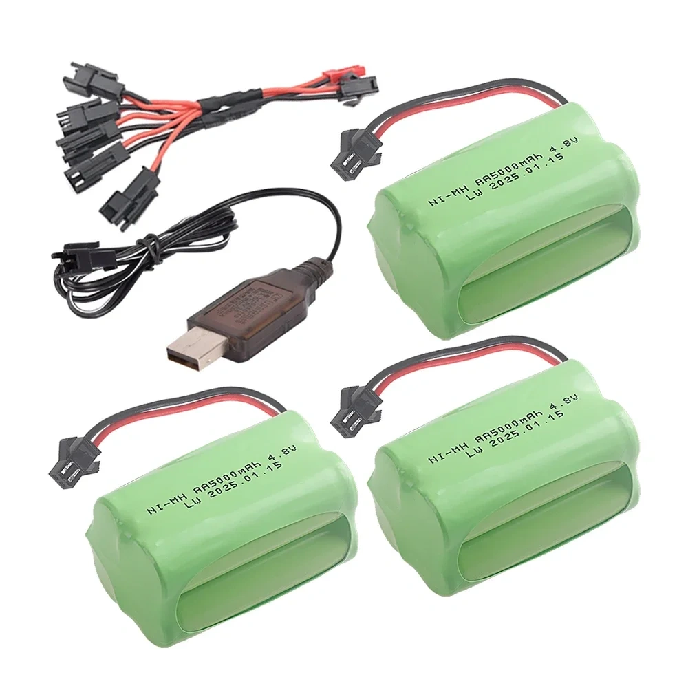4.8V 5000mAh Rechargeable NiMH Battery For RC Cars Robots Tank Gun Boats toys parts T Model With SM Plug AA 4.8 v Battery Pack