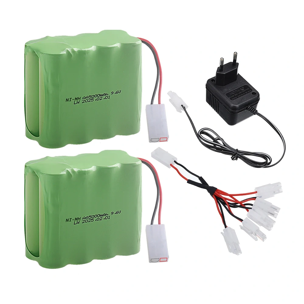 Upgraded 5000mah 9.6V Ni-MH Battery with Charger For Rc toys Cars Tank Train Robot Boat parts AA 9.6v Rechargeable Battery Pack