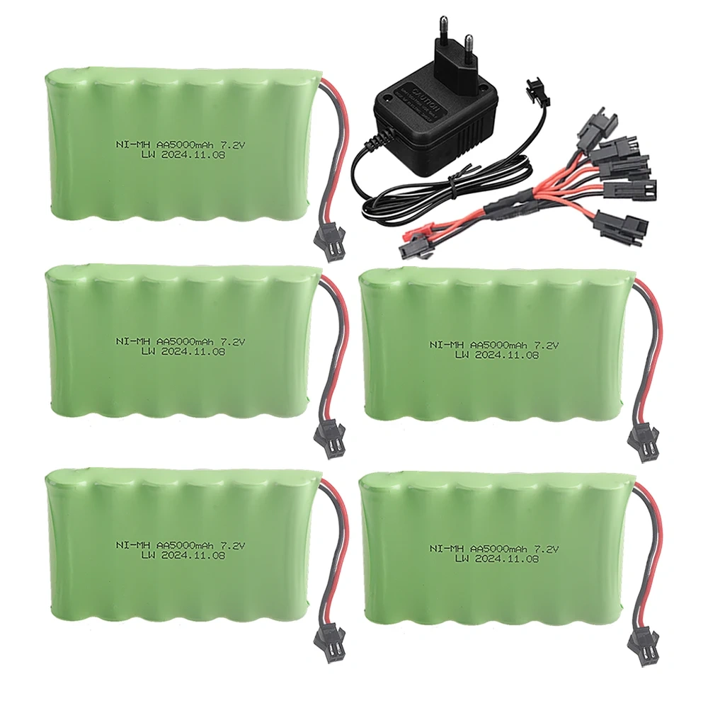 Ni-MH 7.2V 5000mAh SM Plug Battery and Charger Set For RC Cars Robot Tanks Gun Boats Toys Accessories upgrade 7.2v Battery Aa