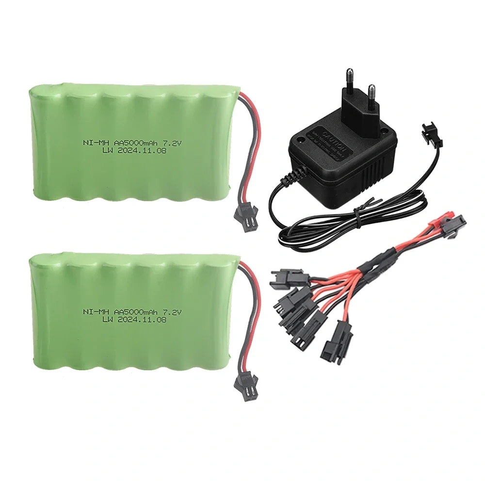 Ni-MH 7.2V 5000mAh SM Plug Battery and Charger Set For RC Cars Robot Tanks Gun Boats Toys Accessories upgrade 7.2v Battery Aa