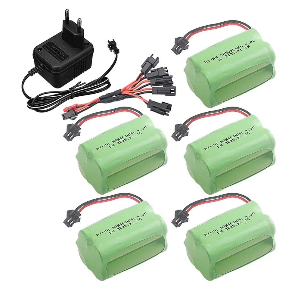 4.8V 5000mAh Rechargeable NiMH Battery For RC Cars Robots Tank Gun Boats toys parts T Model With SM Plug AA 4.8 v Battery Pack