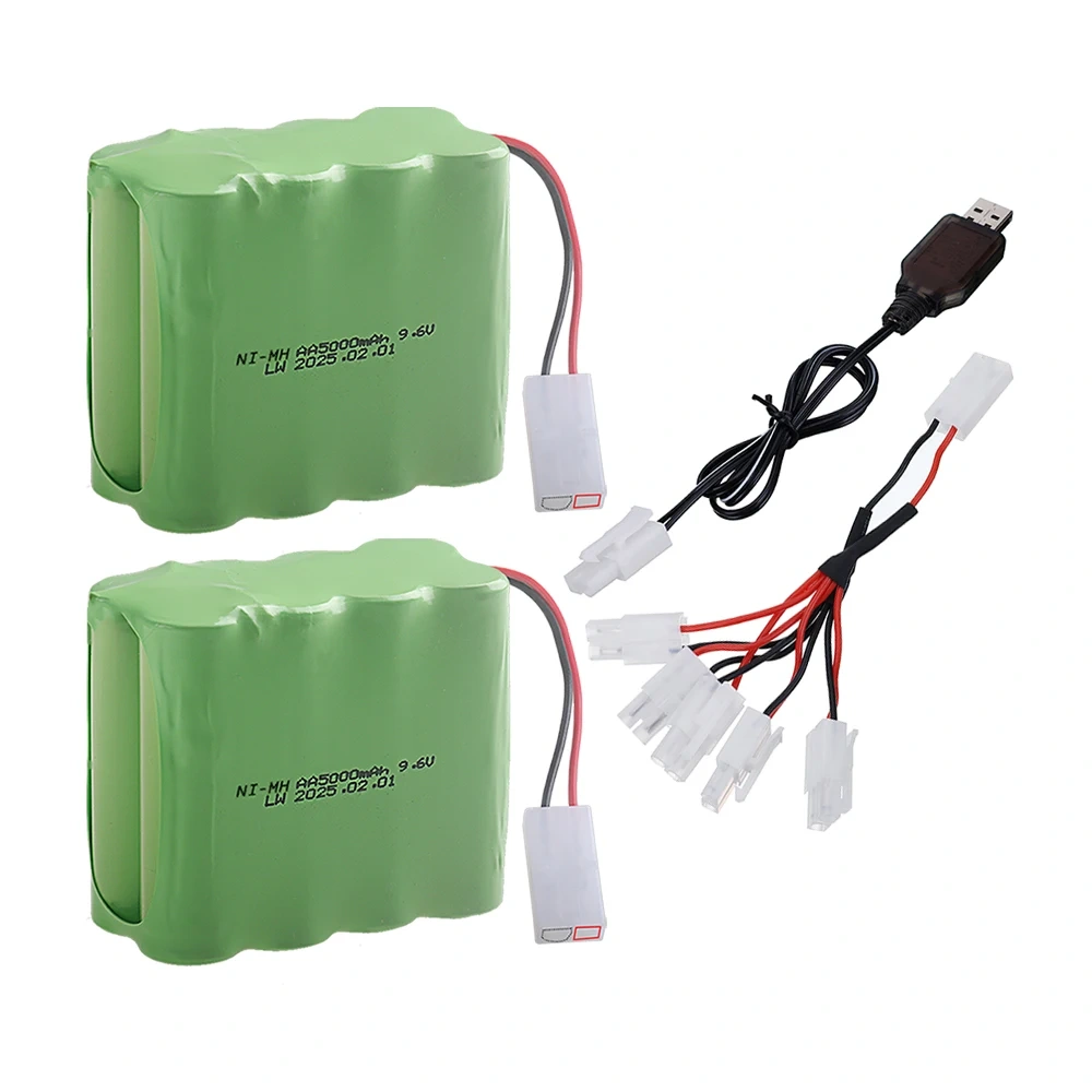 Upgraded 5000mah 9.6V Ni-MH Battery with Charger For Rc toys Cars Tank Train Robot Boat parts AA 9.6v Rechargeable Battery Pack