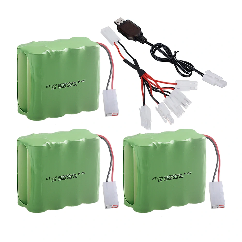 Upgraded 5000mah 9.6V Ni-MH Battery with Charger For Rc toys Cars Tank Train Robot Boat parts AA 9.6v Rechargeable Battery Pack