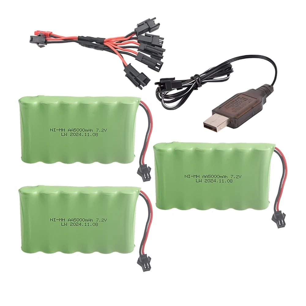 Ni-MH 7.2V 5000mAh SM Plug Battery and Charger Set For RC Cars Robot Tanks Gun Boats Toys Accessories upgrade 7.2v Battery Aa
