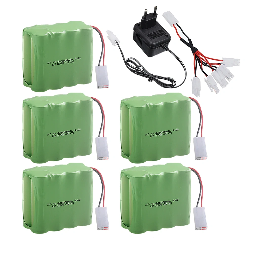 Upgraded 5000mah 9.6V Ni-MH Battery with Charger For Rc toys Cars Tank Train Robot Boat parts AA 9.6v Rechargeable Battery Pack