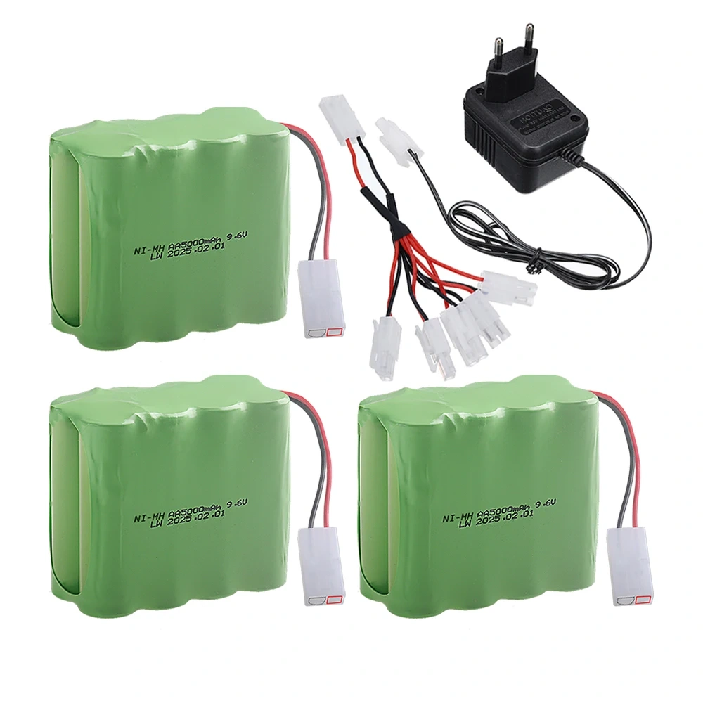 Upgraded 5000mah 9.6V Ni-MH Battery with Charger For Rc toys Cars Tank Train Robot Boat parts AA 9.6v Rechargeable Battery Pack
